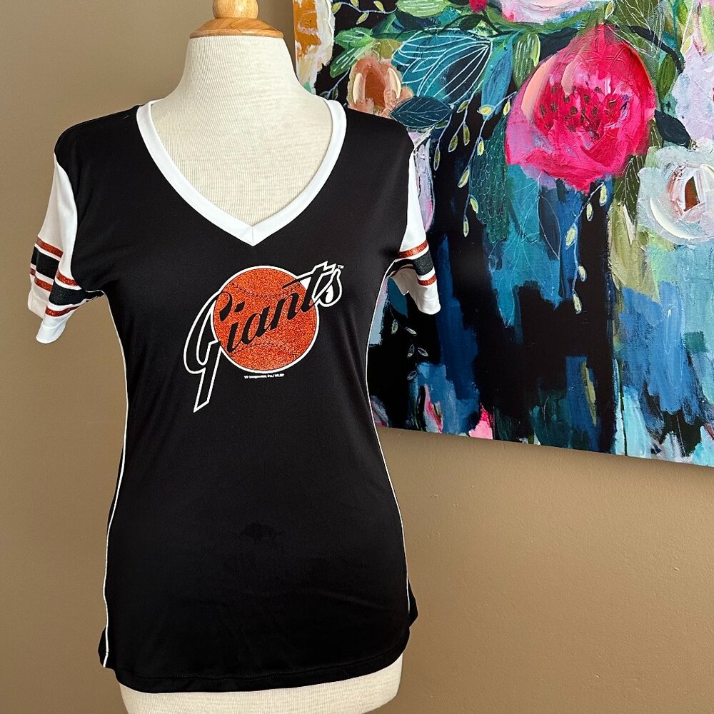 San Francisco Giants MLB Black Women’s V-Neck Jersey Tee Size Medium